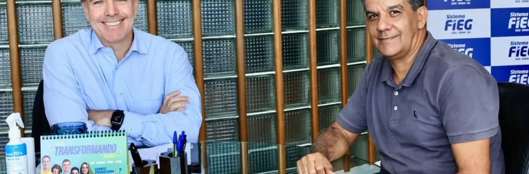 Presidente Elvis Roberson Pinto, em reunião com presidente da FIEG, André Rocha para tratar de Demandas do Setor Calçadista